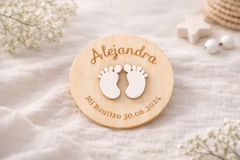 Imán de madera con dibujo en relieve