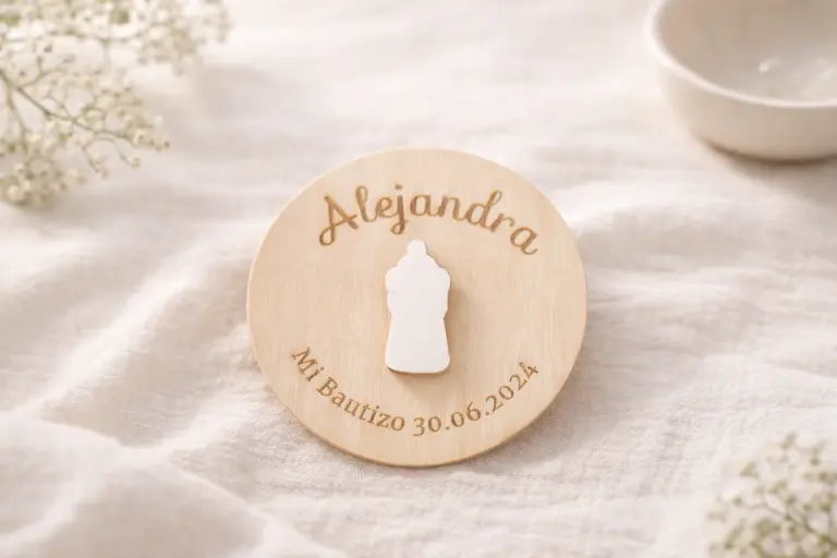 Imán de madera con dibujo en relieve