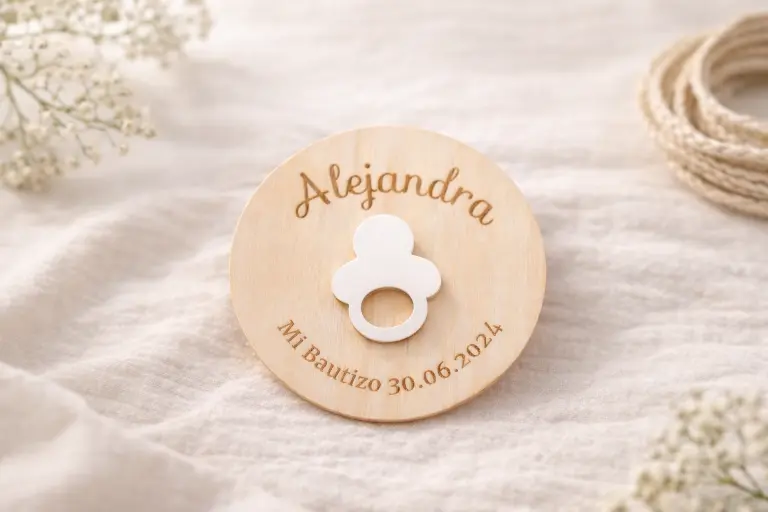 Imán de madera con dibujo en relieve