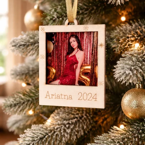 Adorno Navideño Polaroid en Madera Personalizado con Foto y Texto