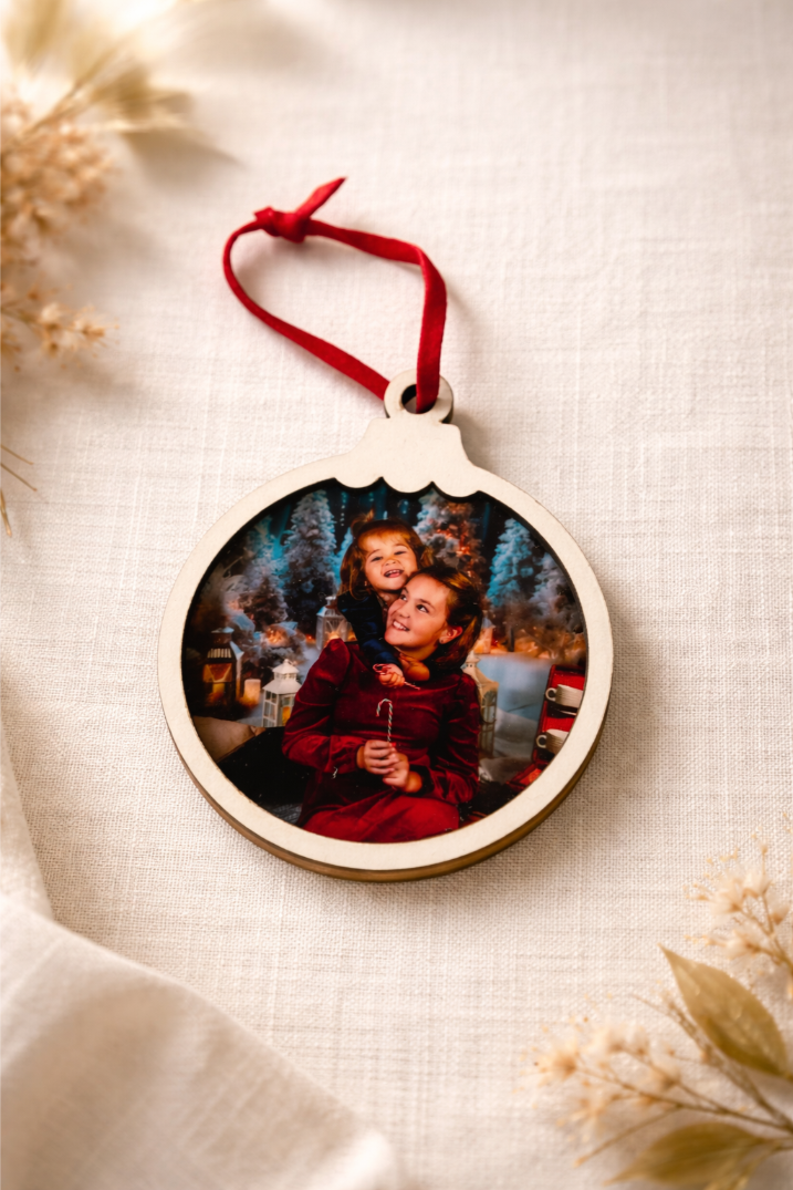 Adorno Navideño con Foto y Mensaje Grabado