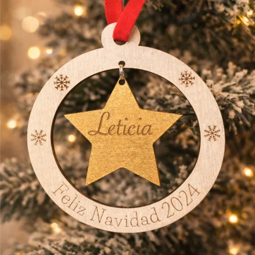 Bola de Navidad con estrella y nombre grabado