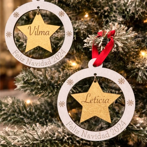 Bola de Navidad con estrella y nombre grabado