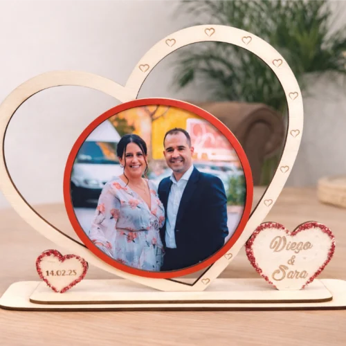 marco doble corazón personalizado con foto