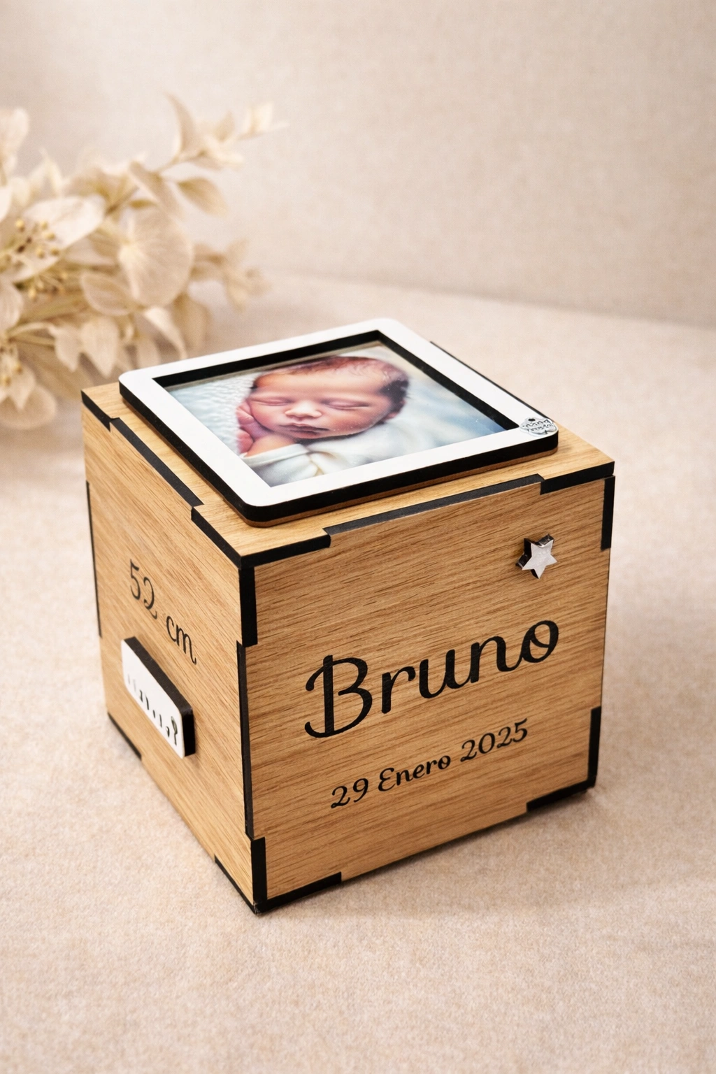 Cubo Natalicio de Madera Grabado