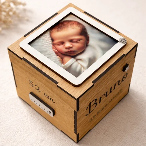 Cubo Natalicio de Madera Grabado