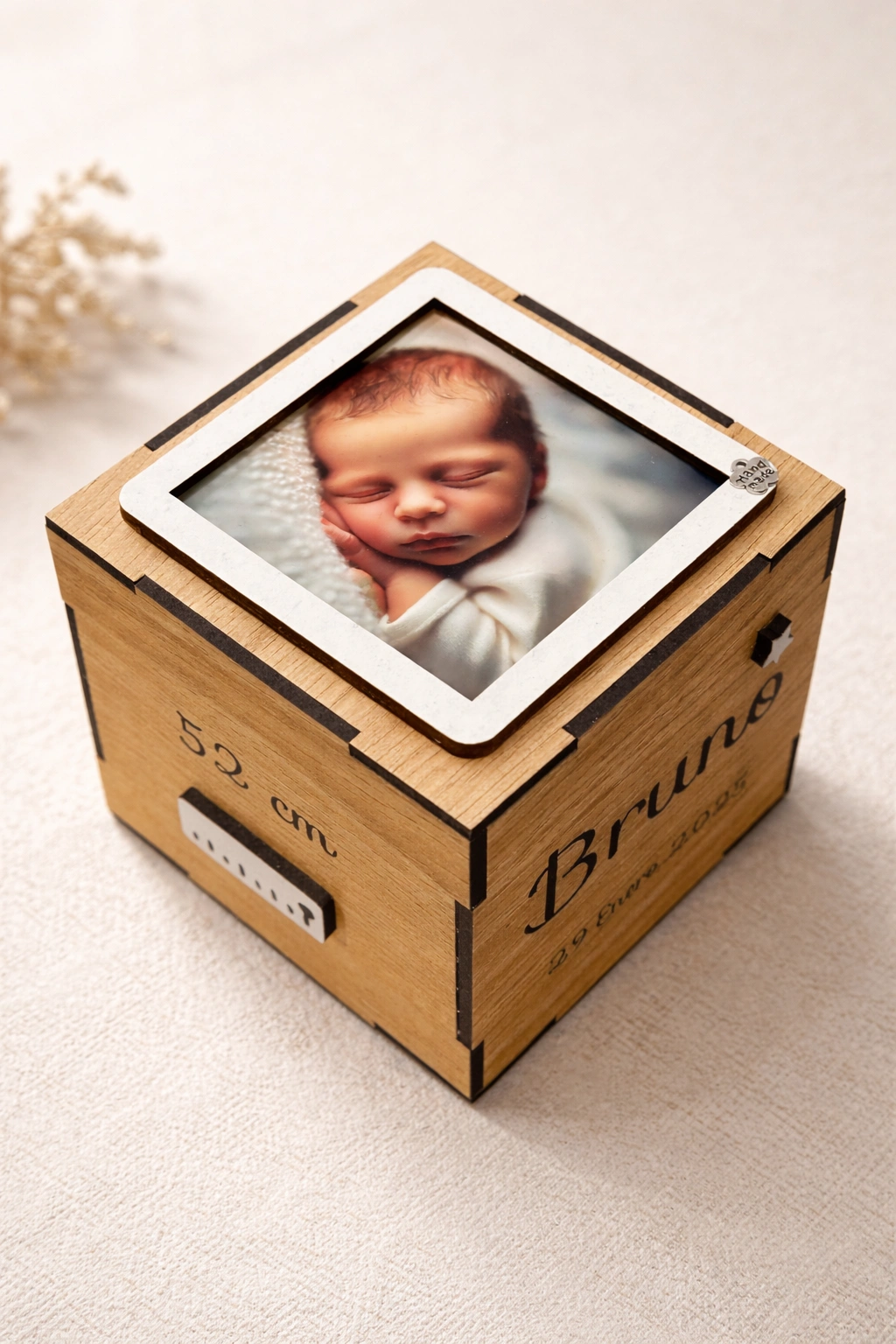 Cubo Natalicio de Madera Grabado