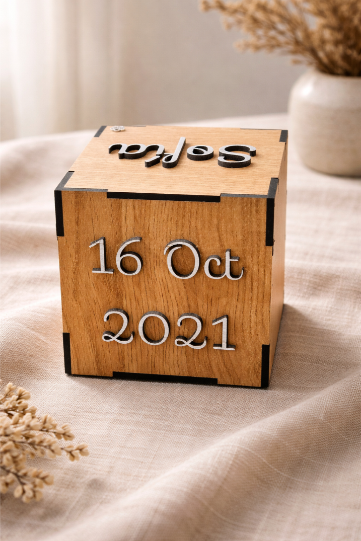 Cubo de Madera Natalicio Personalizado
