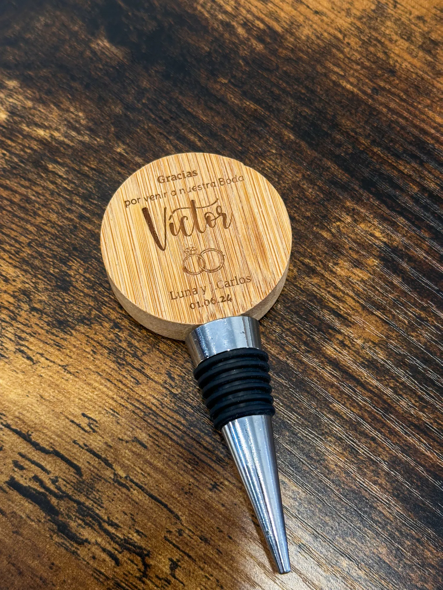 Tapón Abridor de Vino personalizado: Regalo para bodas, comuniones, bautizos