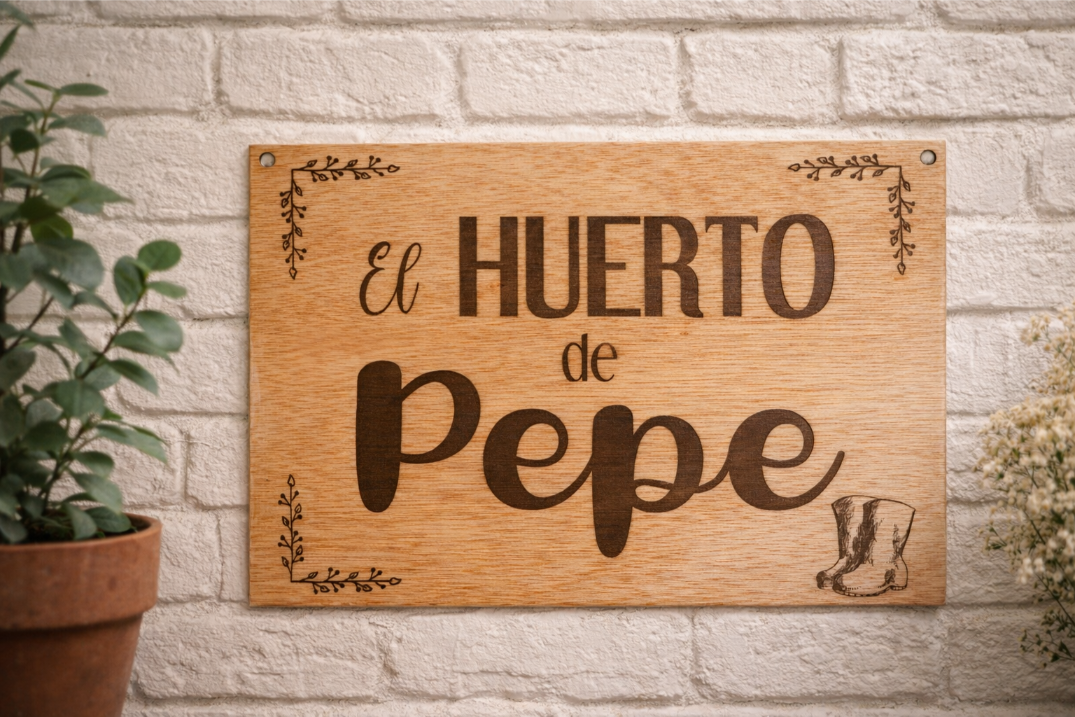 Cartel de madera grabado para exteriores