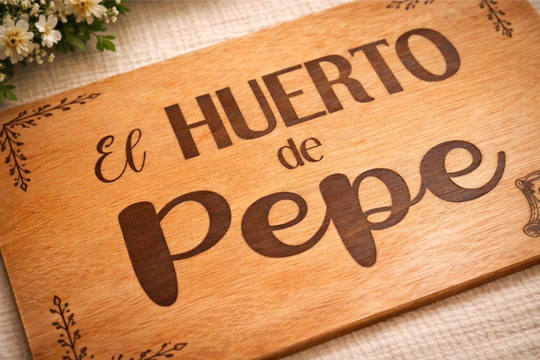 Cartel de madera grabado para exteriores