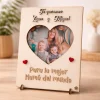 Placa de madera con foto en corazón