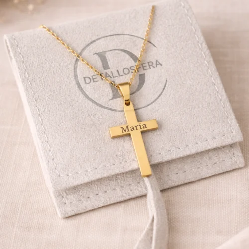 colgante cruz acero dorado personalizado